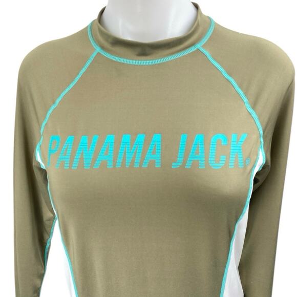 Panama Jack Women's Green Long Sleeve Colorblock Log Swim Rashguard Top Size S - Picture 3 of 5